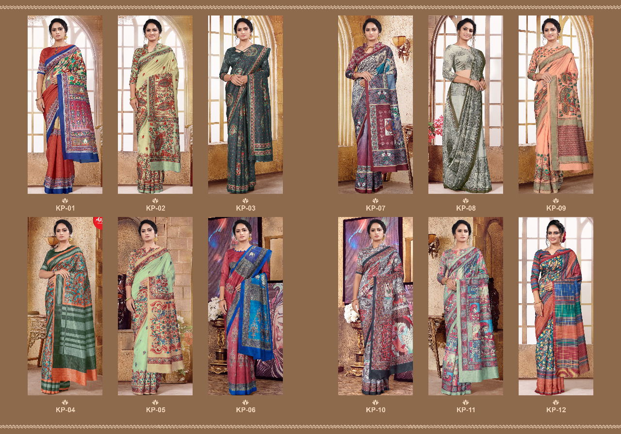 APPLE KALAMKARI PREMIUM KP-01 Fancy Festive Wear Digital Printed Bhagalpuri Silk Saree Collection